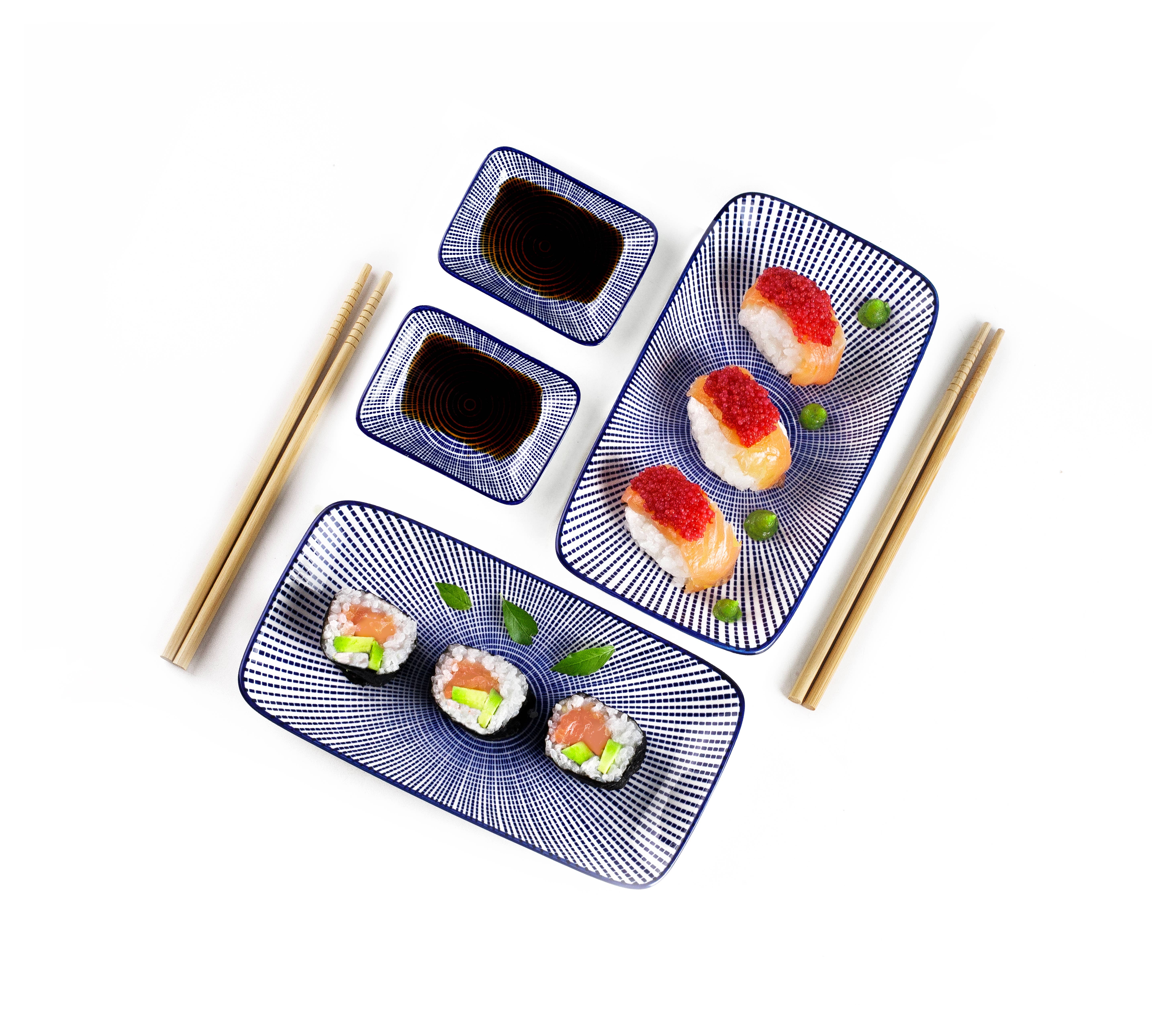 Ibili - Vendita all'ingrosso Insalatiera - Set sushi Ibili con 2 vassoi, 2 ciotole per salsa e 2 paia di bacchette in bambù2