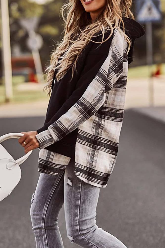 UNISHE – wholesale Hoodie – Women's – Plaid Patchwork Long Sleeve Hoodies CY0222