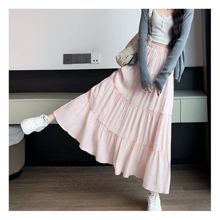 Sheer Trend - Wholesale Skirt - Women's - Tall High Waist A Line Pleated Skirt3