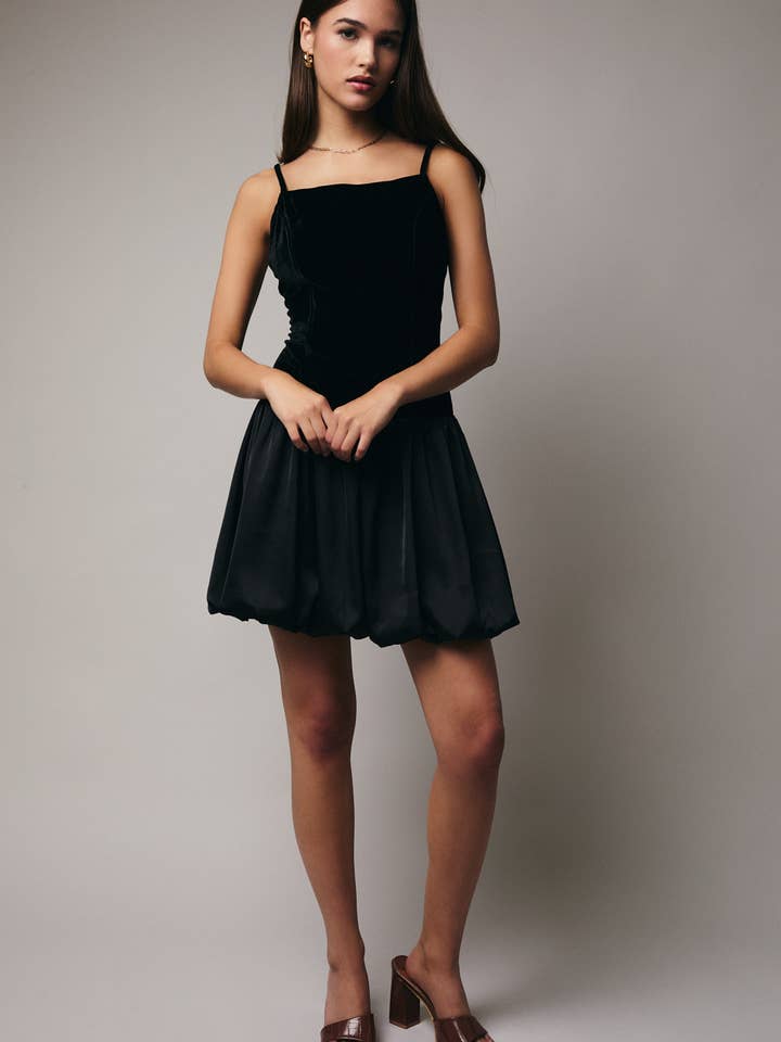 Black SLEEVELESS DROP WAIST BUBBLE HEM DRESS for wholesale on Faire4