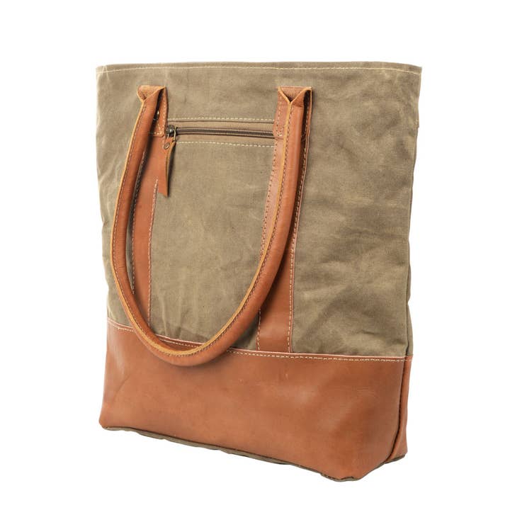 Clea Ray Canvas Bags & Clothing - Wholesale Tote Bag - Women's - Plain Canvas Tote With Leather3