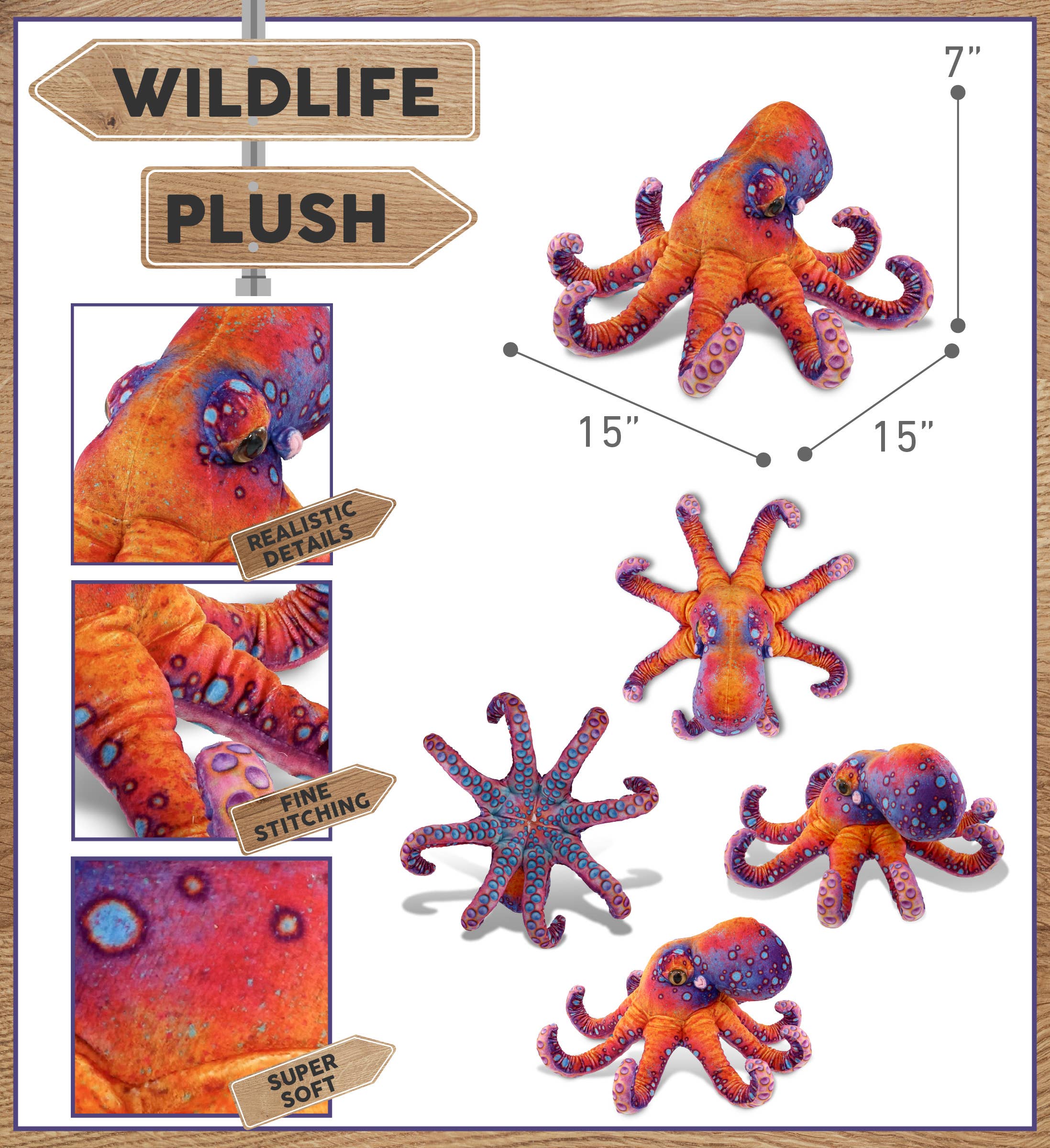 Cota Global - Wholesale Stuffed/Plush Toy - Kids & Baby - Wild Collection Plush - Octopus 15"2