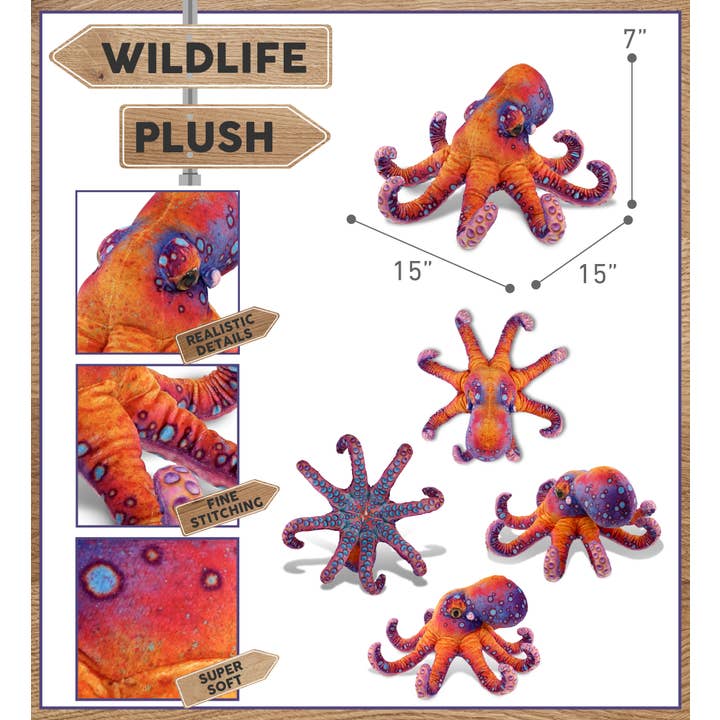 Cota Global - Wholesale Stuffed/Plush Toy - Kids & Baby - Wild Collection Plush - Octopus 15"2