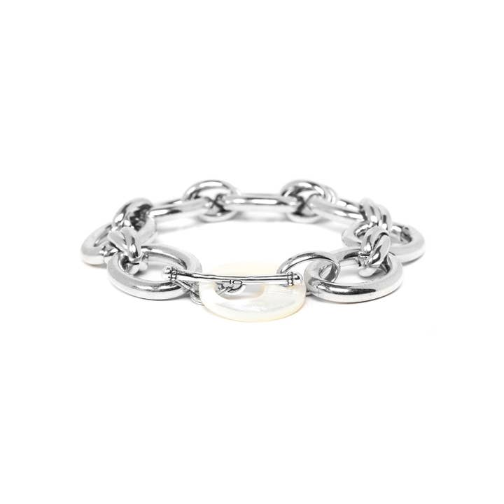 Ori Tao – wholesale Armband - Unisex – UNCHAIN armbandskedja dubbla ringar vit pärlemorlås