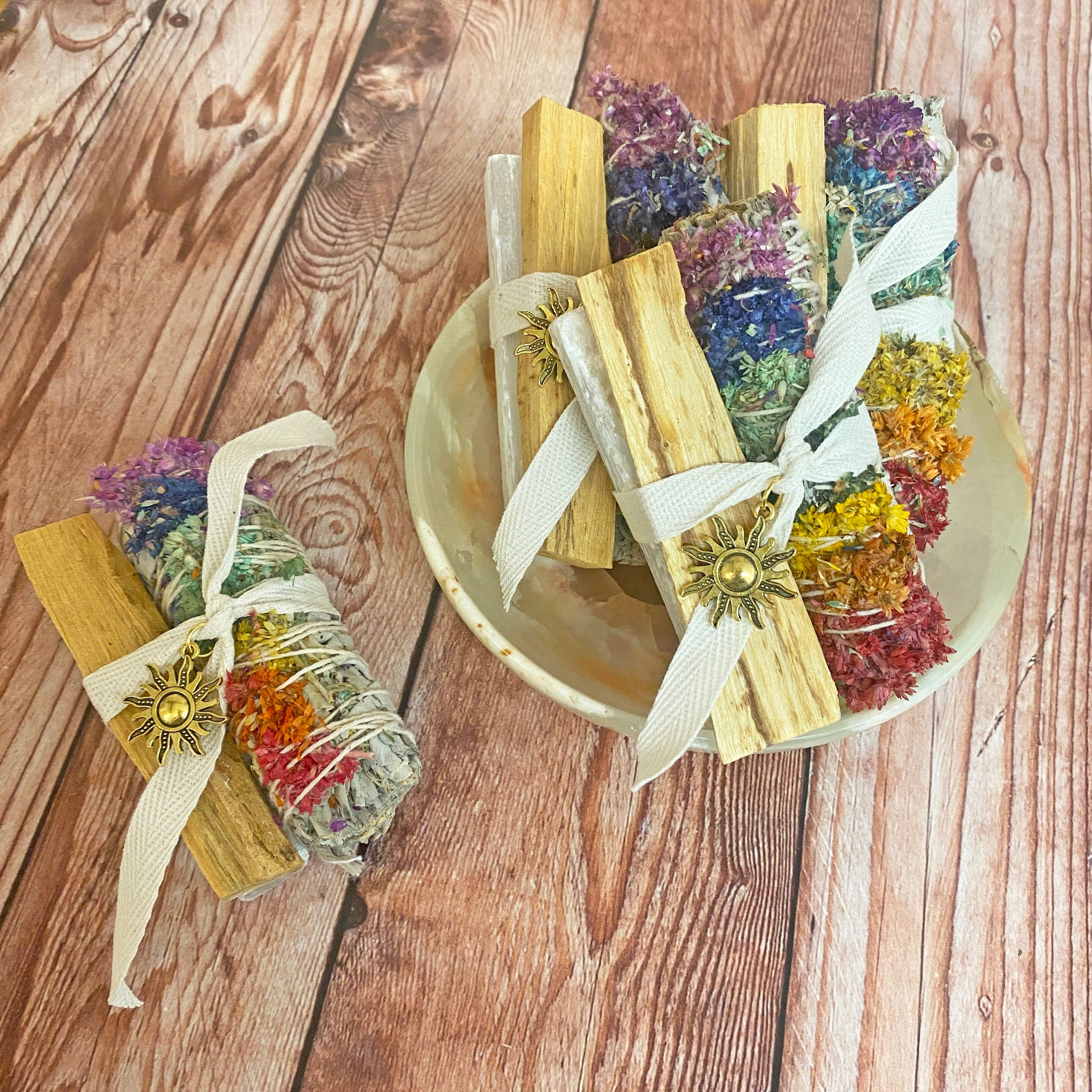 Oakwind Hollow - Wholesale Sage Bundle - Rainbow Chakra Mullein Floral Smudge Bundle2
