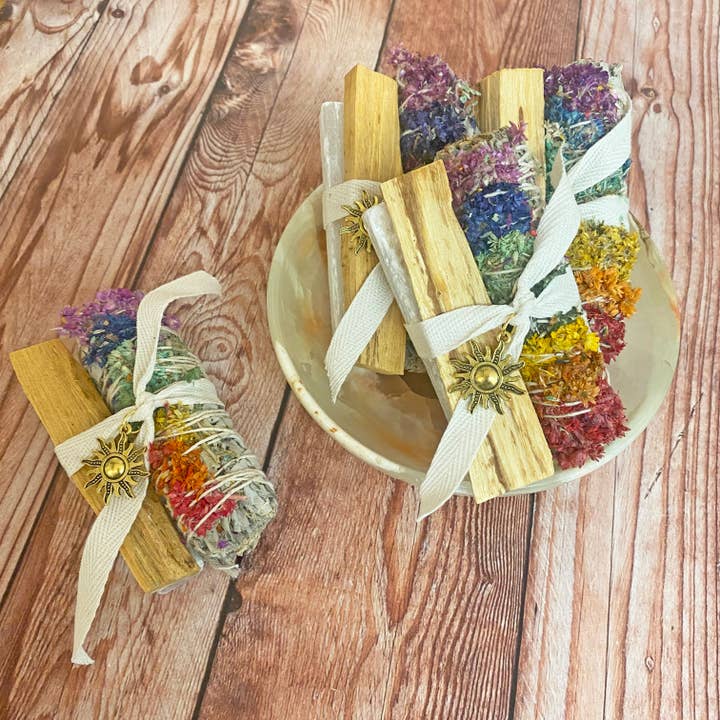 Oakwind Hollow - Wholesale Sage Bundle - Rainbow Chakra Mullein Floral Smudge Bundle2