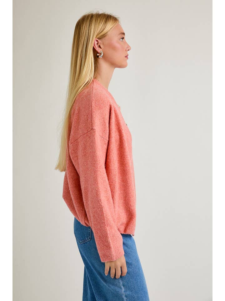 LE LIS - Wholesale Cardigan - Women's - LONG SLEEVE CREW NECK SWEATER CARDIGAN45