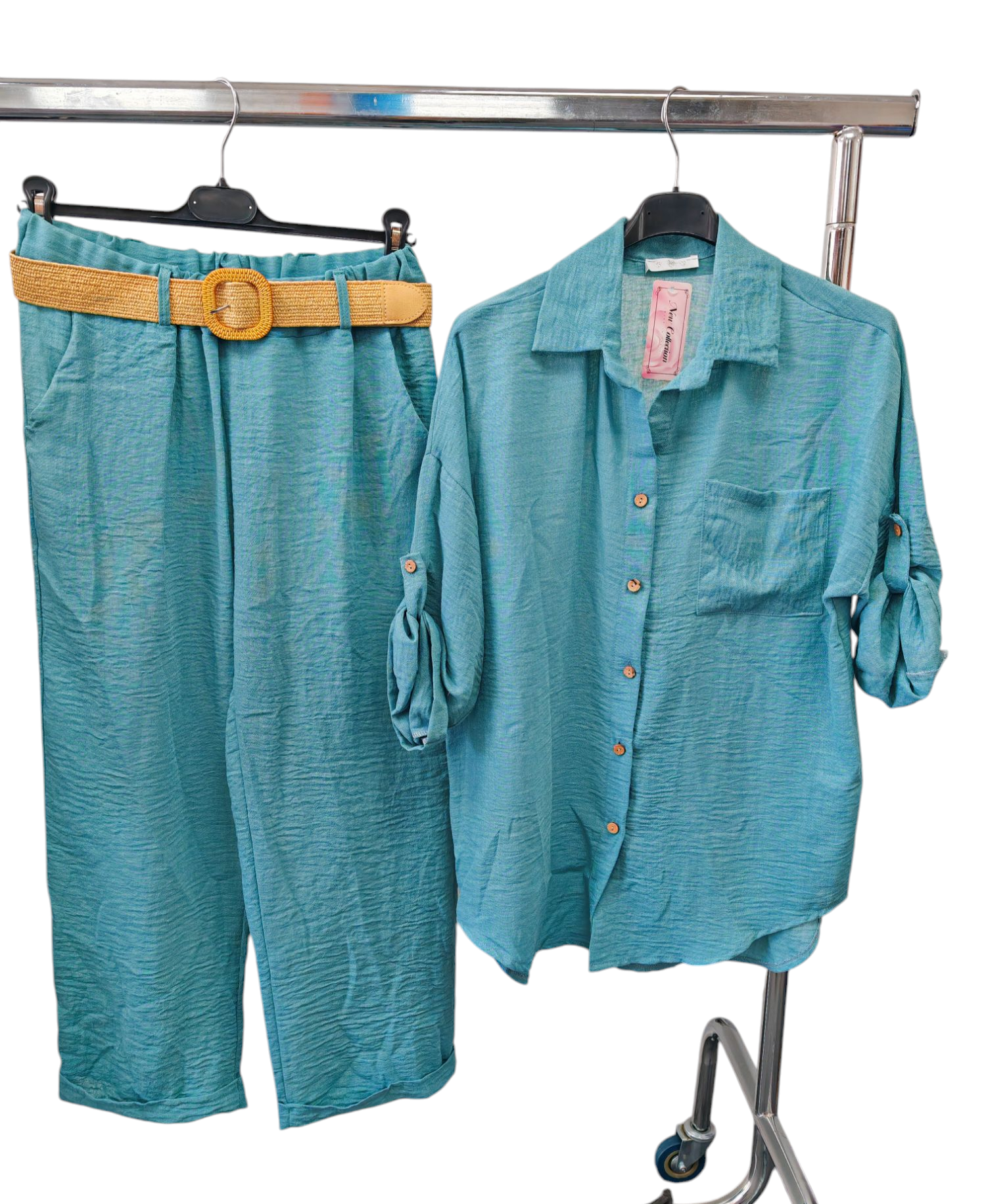 Superbia – Conjunto de top e calça (roupa NÃO Casual) - Mulher por atacado – Conjunto casual italiano tamanho único com camisa de botões completos e calça8