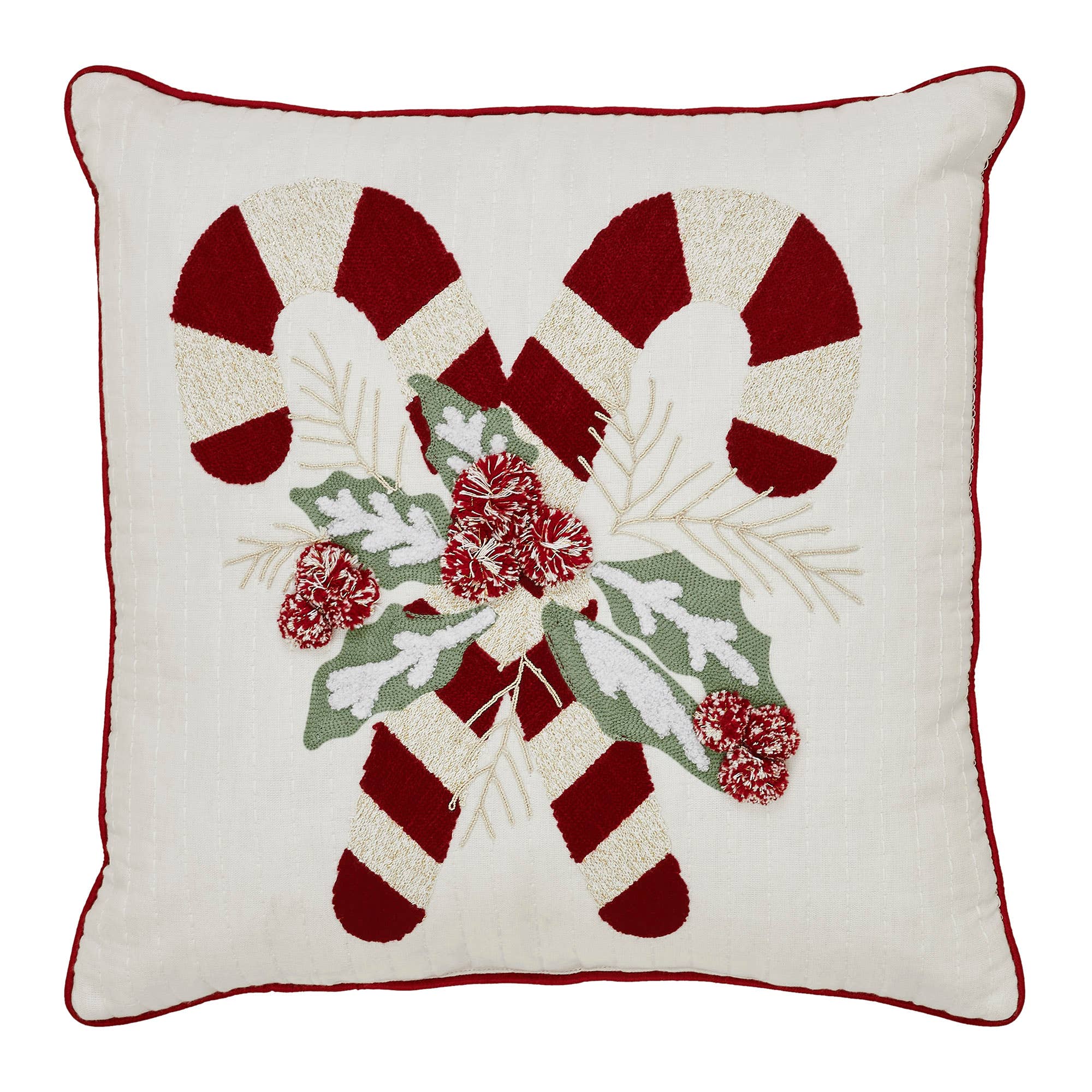 VHC Brands - Wholesale Throw/Decorative Pillow - Candy Cane & Holly Pillow 18x182
