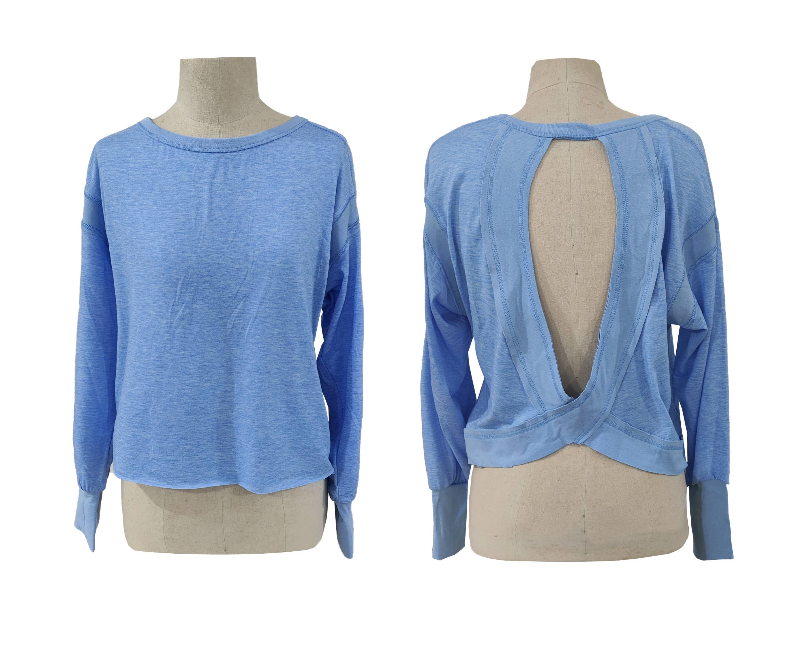 HIDDENBRAND - Wholesale T-Shirt - Women's - Slouchy wrapped cutout back workout long sleeve Tee12