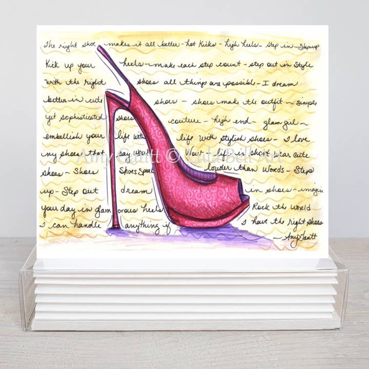 Pink Stiletto Boxed Note Cards for wholesale by Lula Bell Cards and Gifts