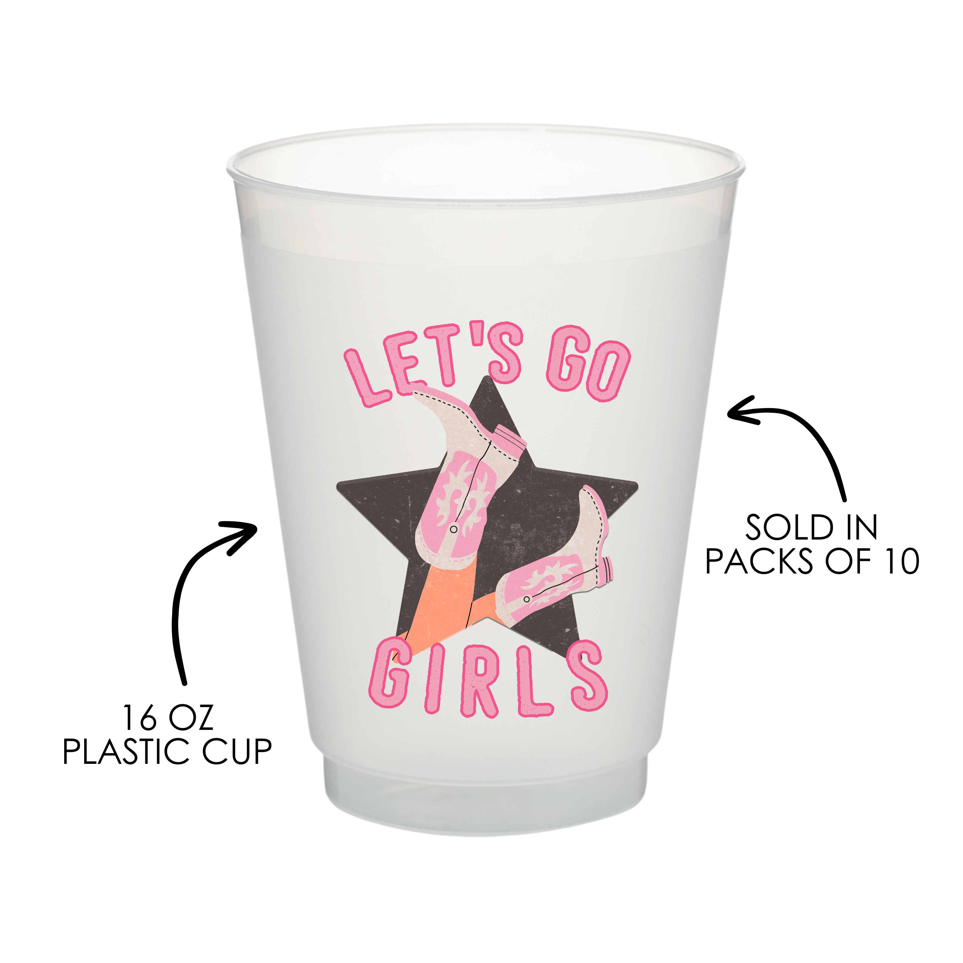 Electric Feels Company - Wholesale Disposable Cup - Let's Go Girls Frosted Cup | 16oz Cup Set of 10 1