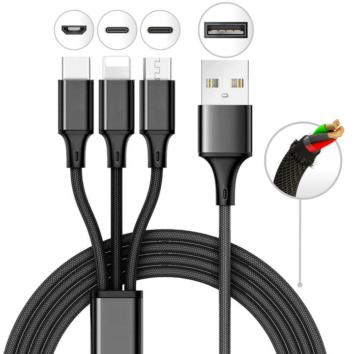 Mila Wholesale - Wholesale Charging Cable - 10 Foot 3 in 1 Refill Cable - Micro USB, Lightning, Type C
