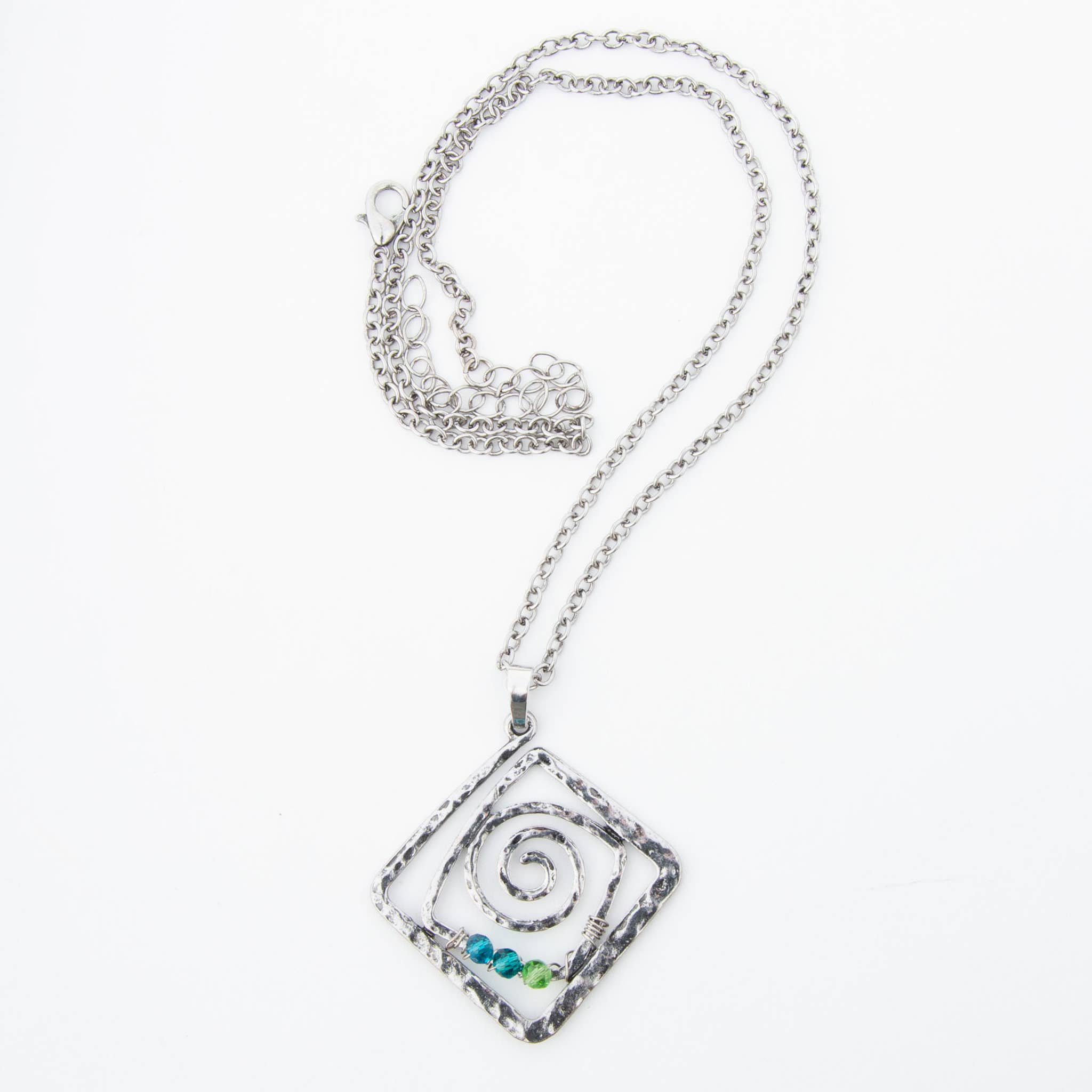 Howard's - Wholesale Pendant/Charm Necklace - Kelley Wire Wrapped Square 18" Silver Pendant Necklace2