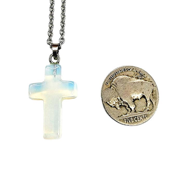 MergingMetals - Wholesale Pendant/Charm Necklace - Gemstone Cross Necklace - Opalite
