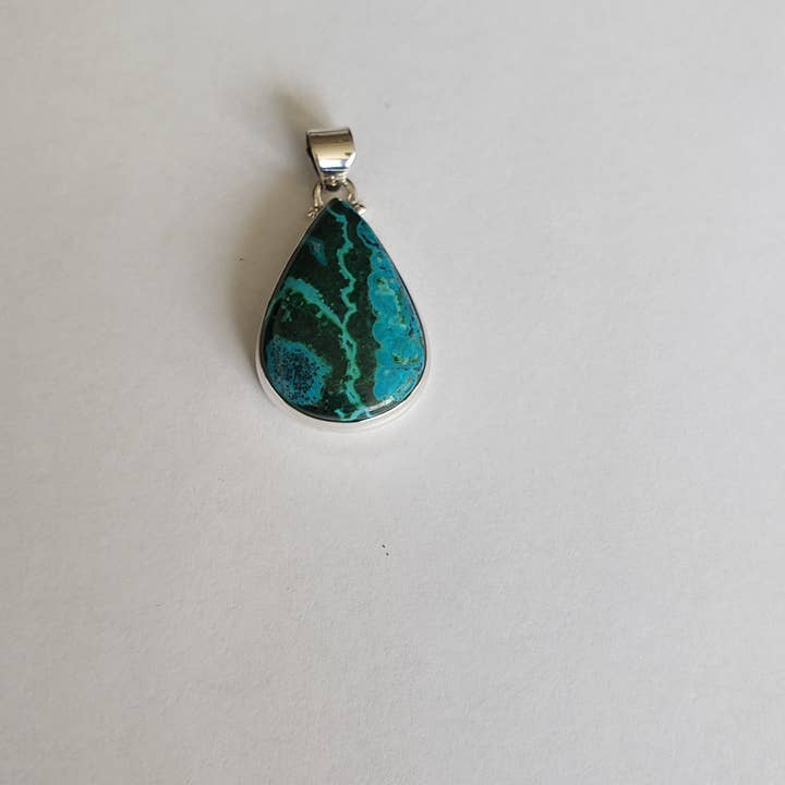 GTG Gems Corp - Wholesale Individual Charm/Pendant - 925 Sterling Silver Malachite Chrysocolla Pendant (P-55)1