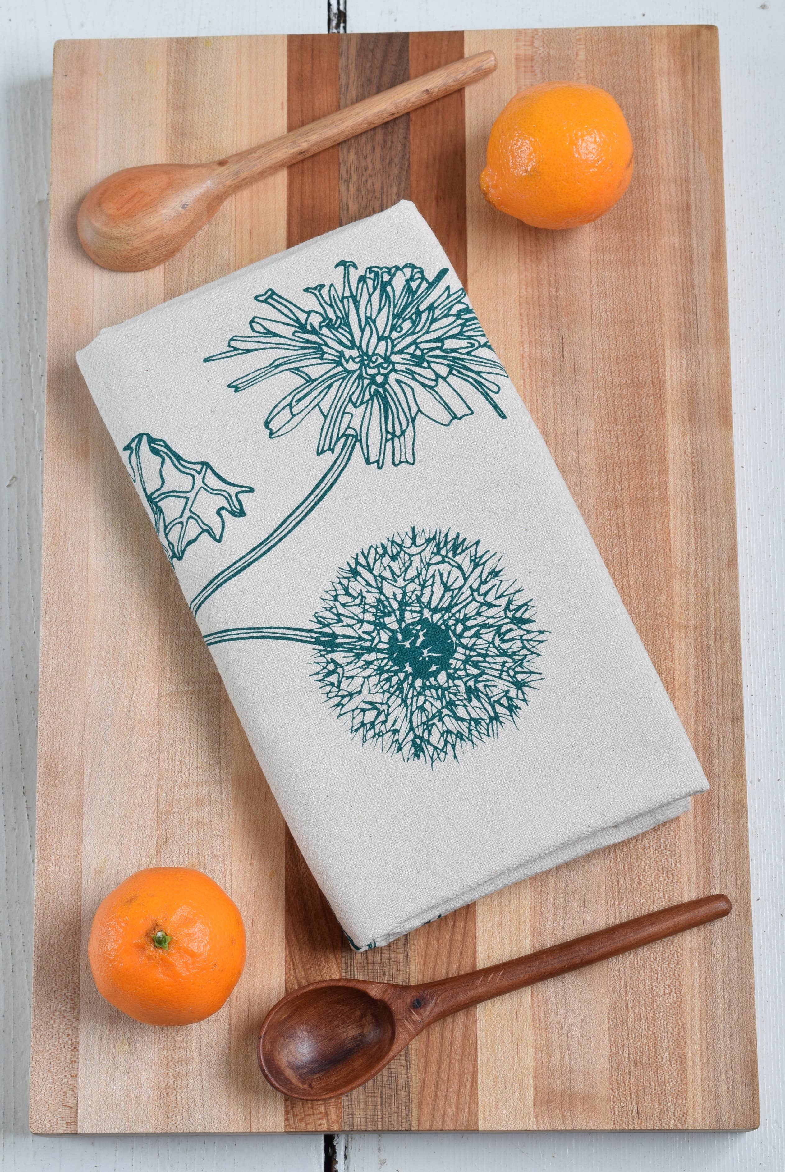 Hearth and Harrow - Wholesale Tea Towel - Organic Cotton Dandelion Tea Towel - Green - Botanical Print2