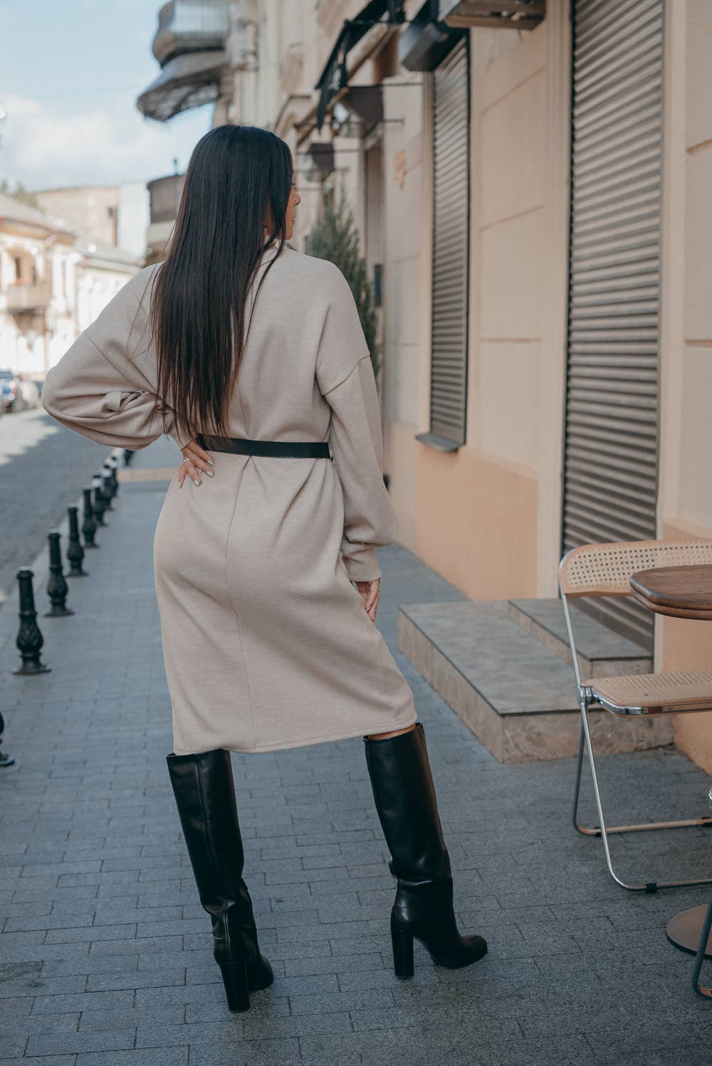 Azuri - Wholesale Dress - Women's - Beige Angora Straight Dress4