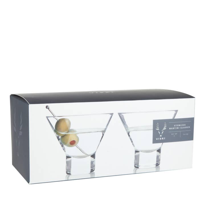 Viski - Wholesale Cocktail/Liquor Glass - Raye™ HeavyBase Stemless Crystal Martini Glasses Set of 21