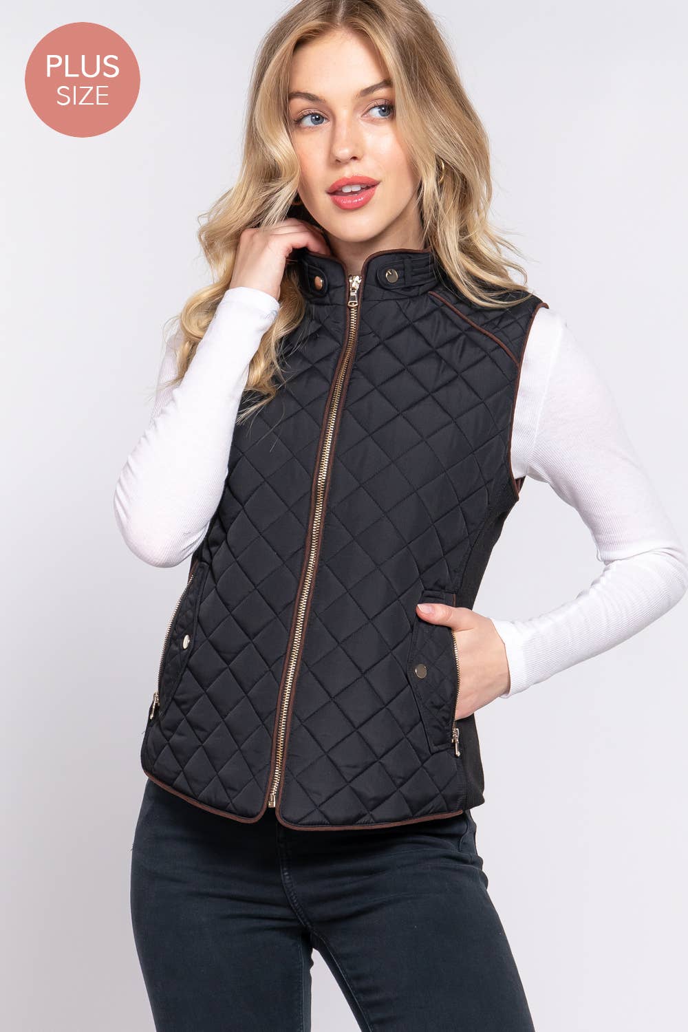 Active Basic | Active USA – Großhandel Oberbekleidungsweste – Damen – Steppweste mit Veloursleder-Paspeln16