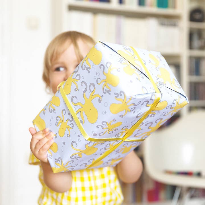 My Pretty Circus - Wholesale Flat Wrap - Yellow octopus wrapping paper, double-sided recycled paper1