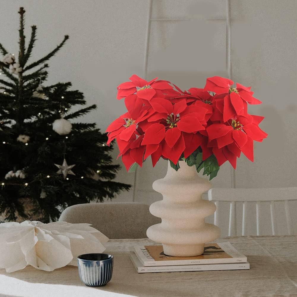 LA RUTA DE LAS IMPORTACIONES SL - Vendita all'ingrosso Decorazione natalizia - Fiori artificiali di Stella di Natale rossa con 5 teste2