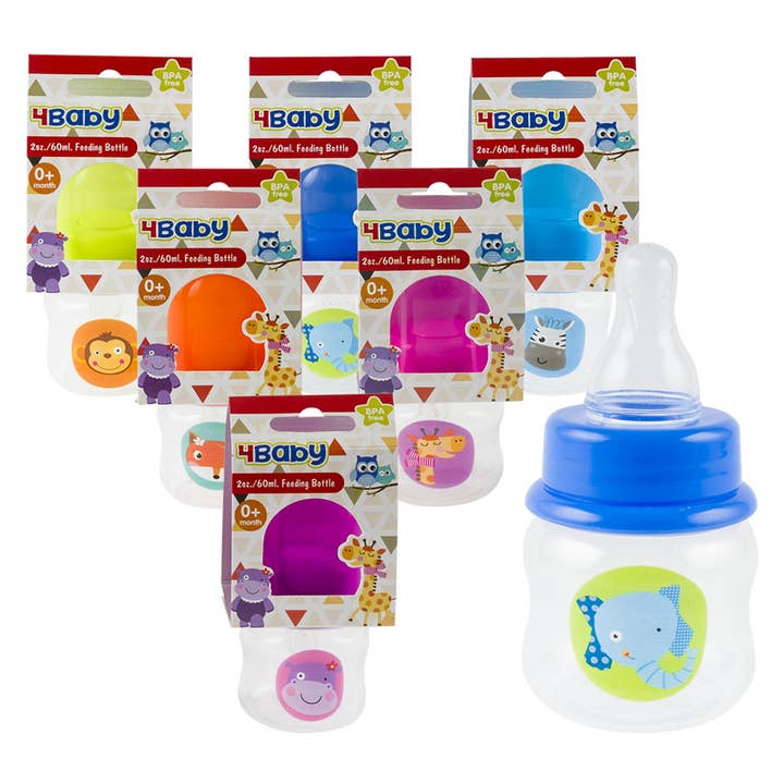 Deluxe Import Trading - Wholesale Baby Bottle - 2oz Baby Bottle W/ Sillicone Nipple Hood Cap