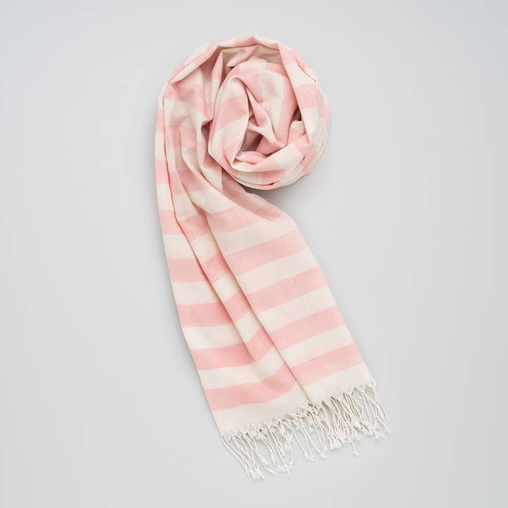 Scarf, Pink-White Stripes for wholesale by Kala Swaraj Foundation by Global & Green Textiles