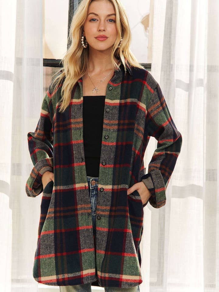 ADORA LA - Wholesale Shirt Jacket/Shacket - Women’s - CEJ1987A-CHECK FLANNEL SHIRT JACKET LONG SLEEVE18