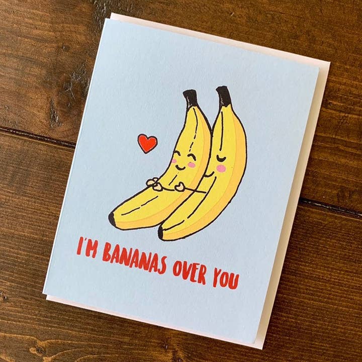 Papermain - Wholesale Valentijdskaartje - Banana anniversary valentines card - bananen valentijn, liefde skaart, handgemaakte A2 valentijnsdag kaart