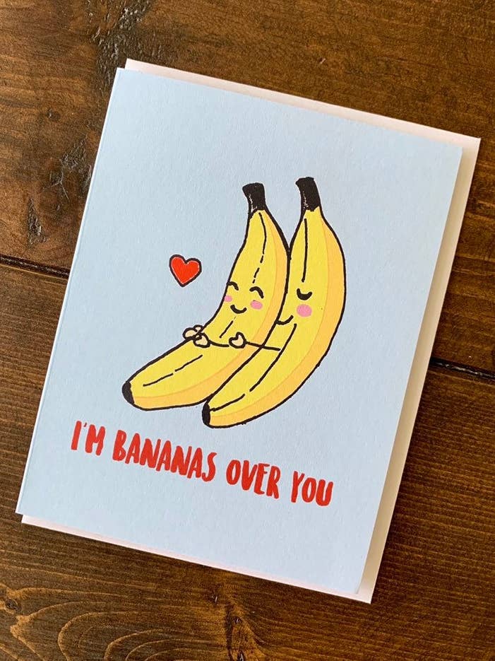 Cartão de Dia dos Namorados Banana - Dia dos Namorados Bananas, Cartão de Amor, Cartão de Dia dos Namorados A2 feito à mão por atacado de Papermain