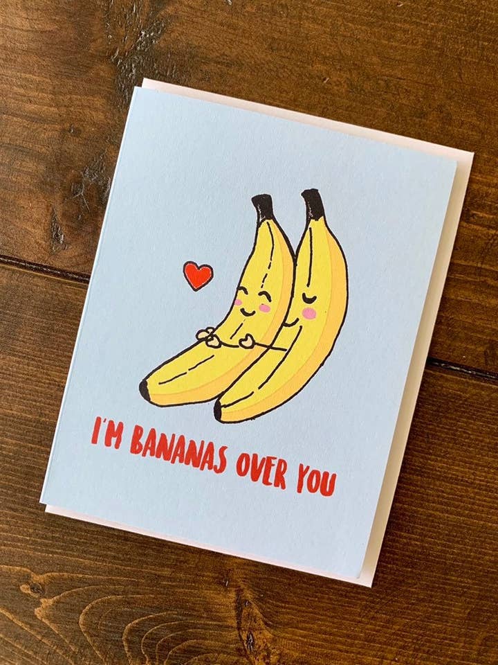 Banana anniversary valentines card - bananas valentine, love card, Handmade A2 valentines day card for wholesale by Papermain