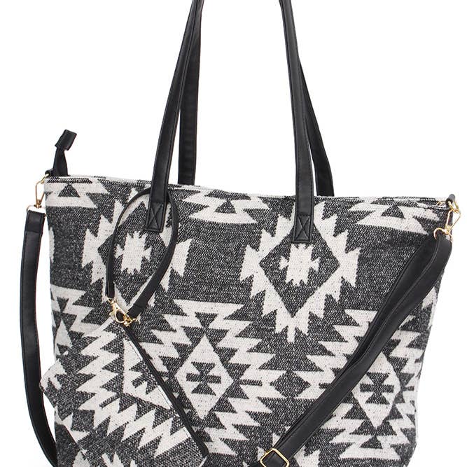 Hana - Wholesale Tote Bag - Women's - Western Weekend Aztec Pattern Tote Bag With Pouch