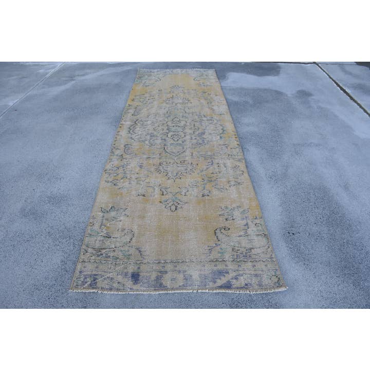 Alfombra Vintage de Lana con Motivo Floral en Amarillo y Azul para venta al por mayor de Anatolia Loom