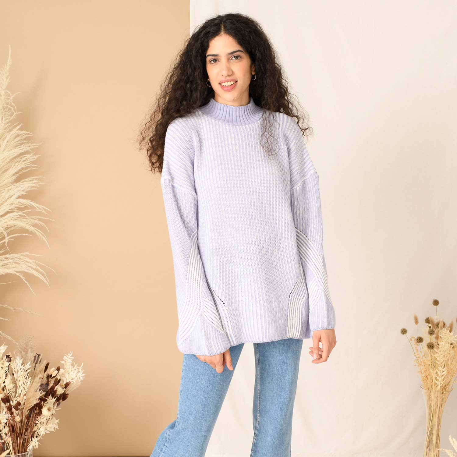 Rosa High Neck Knit Jumper - Pale Blue for wholesale on Faire2