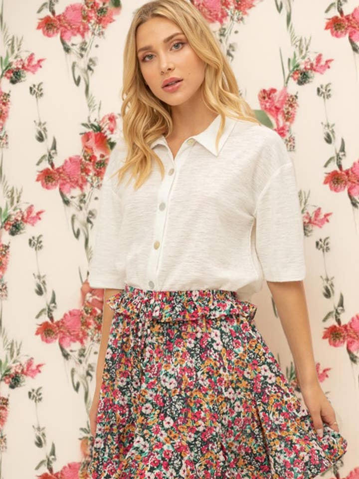 31549-1 Joanna Ruffle Mini Print Skirt for wholesale by VOY