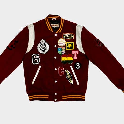 VINTAGE RAG BURGUNDY PATCH VARSITY for wholesale by The Lud