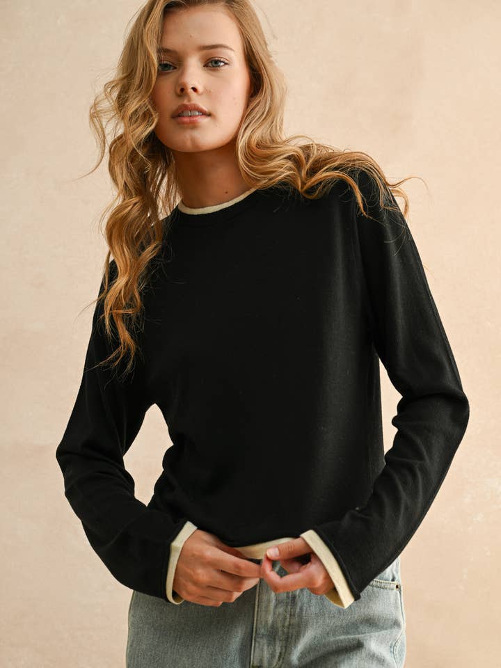 T5259 LONG SLEEVE LOOKS LATERED KNITTED TOP for wholesale by MIOU MUSE