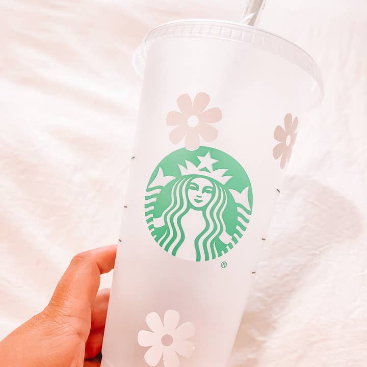 White Retro Flowers Starbucks Cup | Gift For Idea for wholesale by Secondstaravenue