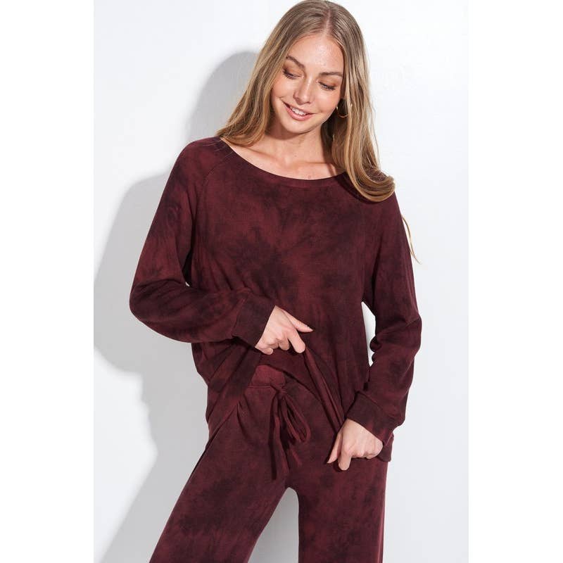WINE CHARCOAL Tie dye print sleep lounge wear sets for wholesale on Faire3