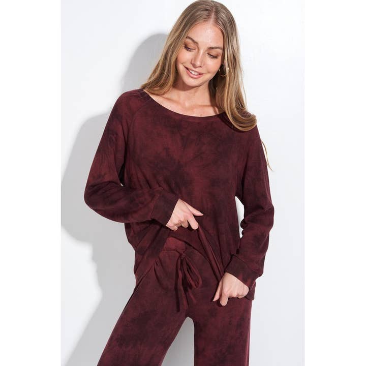 WINE CHARCOAL Tie dye print sleep lounge wear sets for wholesale on Faire3