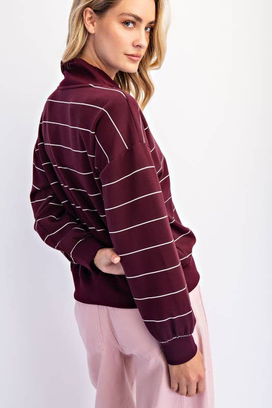 Sunday Morning - Wholesale Jacket - Women's - J0332PL37 PLUS STRIPE V-NECK MODAL POLY SPAN SCUBA JACKET 21