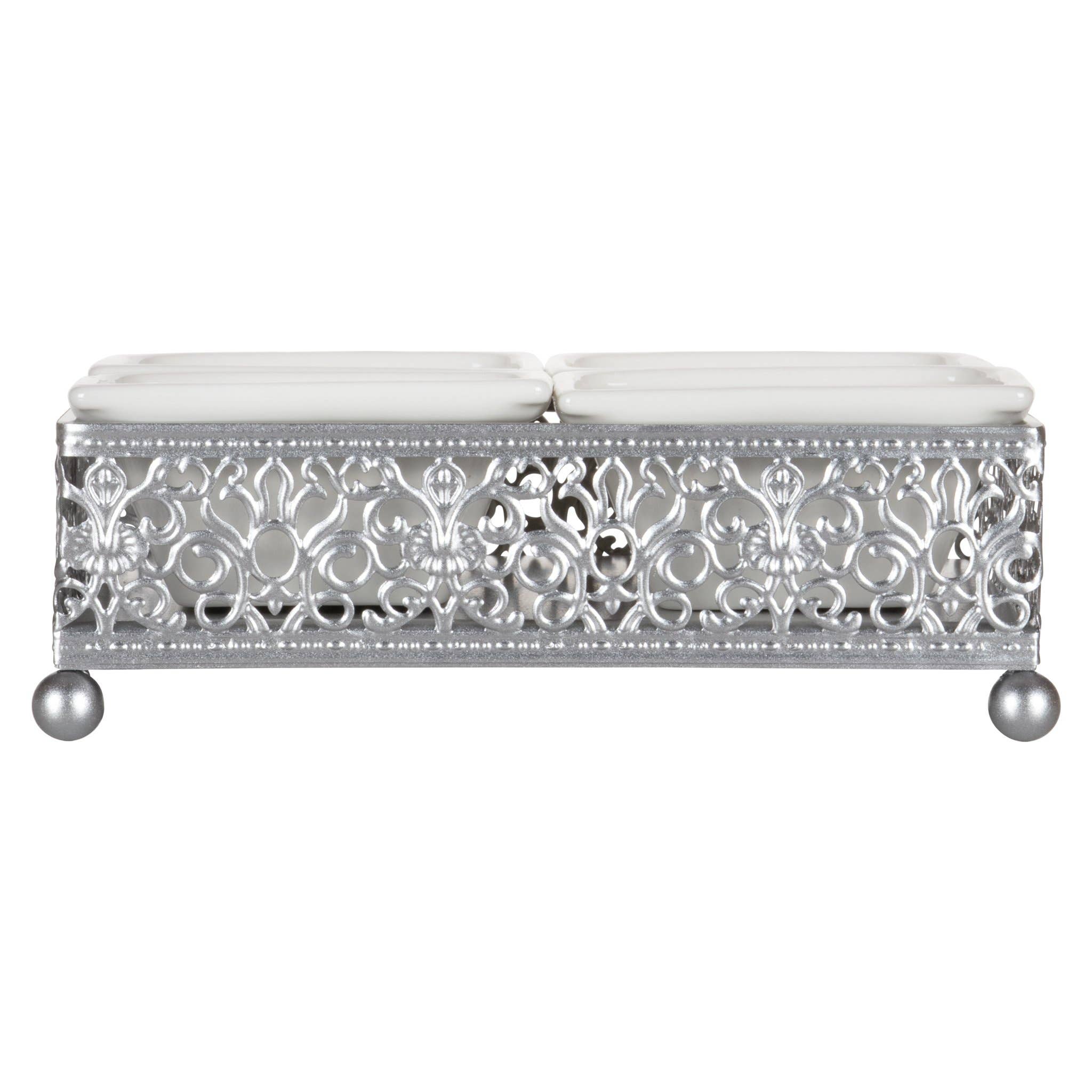 Amalfi Decor - Wholesale Serving Tray - Square Serving Tray with Ceramic Dishes - Silver2