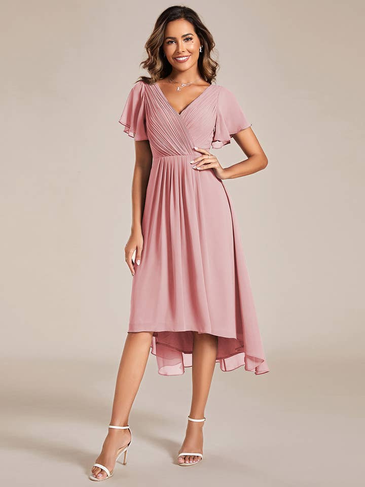 Short Sleeve Ruffle High-Low Wedding Guest Dresses for wholesale by Ever-Pretty
