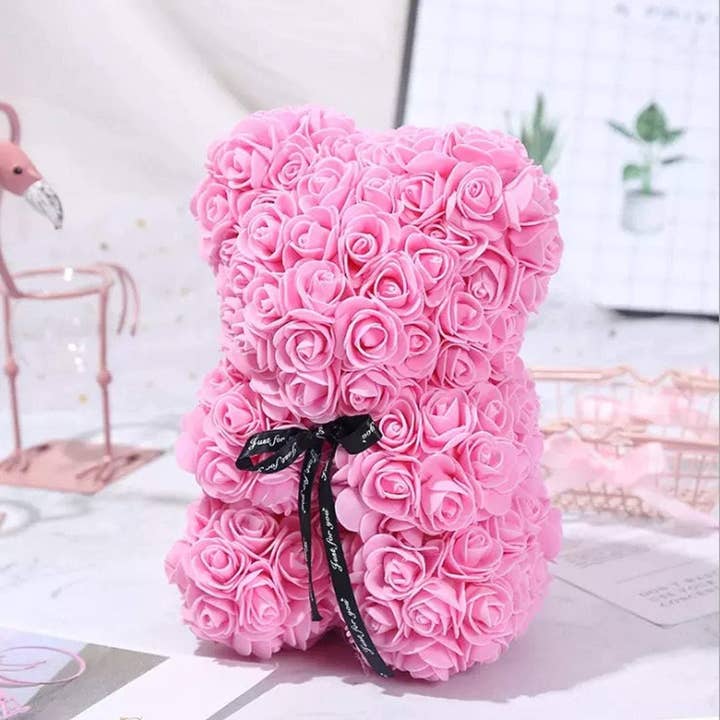 Pink Rose Teddy Bear 9" - Handmade Forever Roses Gift | Perfect for Valentine's, Birthdays & Anniversaries for wholesale by Life Gardening Tools