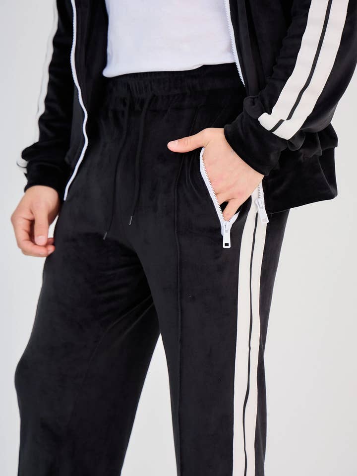TOP MONDAY - Wholesale Tracksuit – Men′s - Black Zip-Up Velour Set8