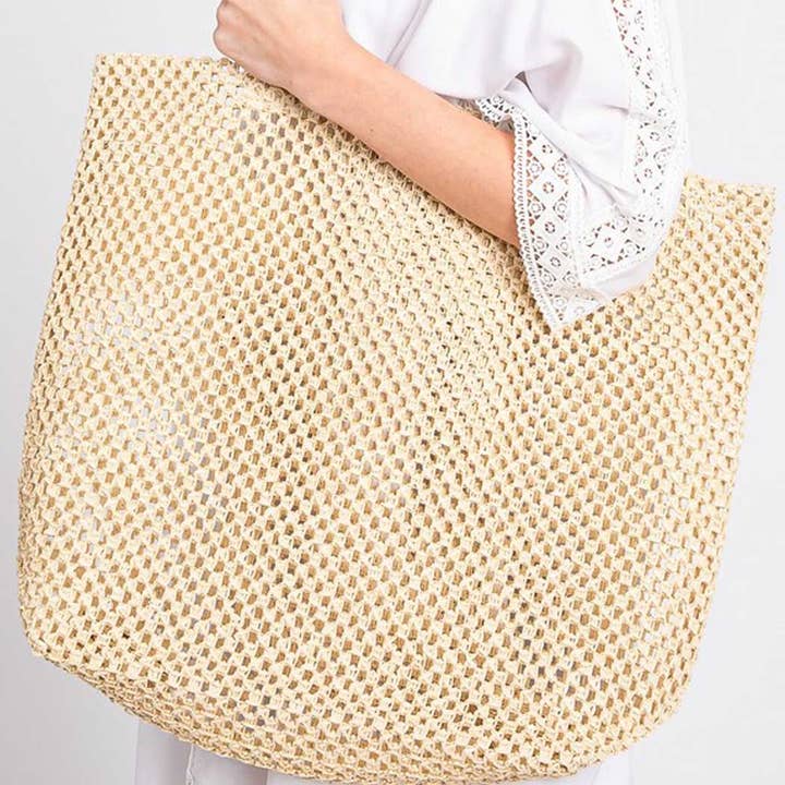 3AM BY H&D ACCESSORIES – Engroshandel Strandtaske – MASSIV HÆKLET HALMPOSE5