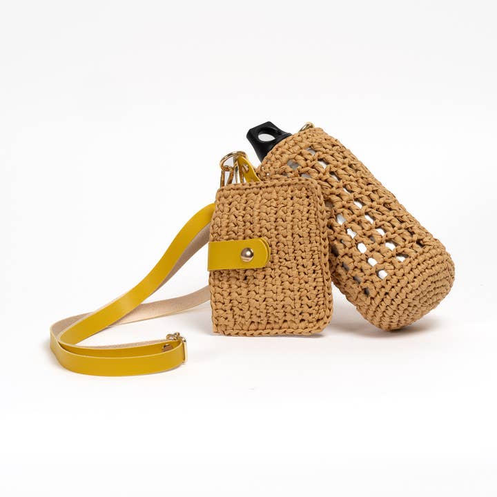 Conjunto de porta-garrafas e mini embreagem de ráfia por atacado de AND-selects Artisan Elegance