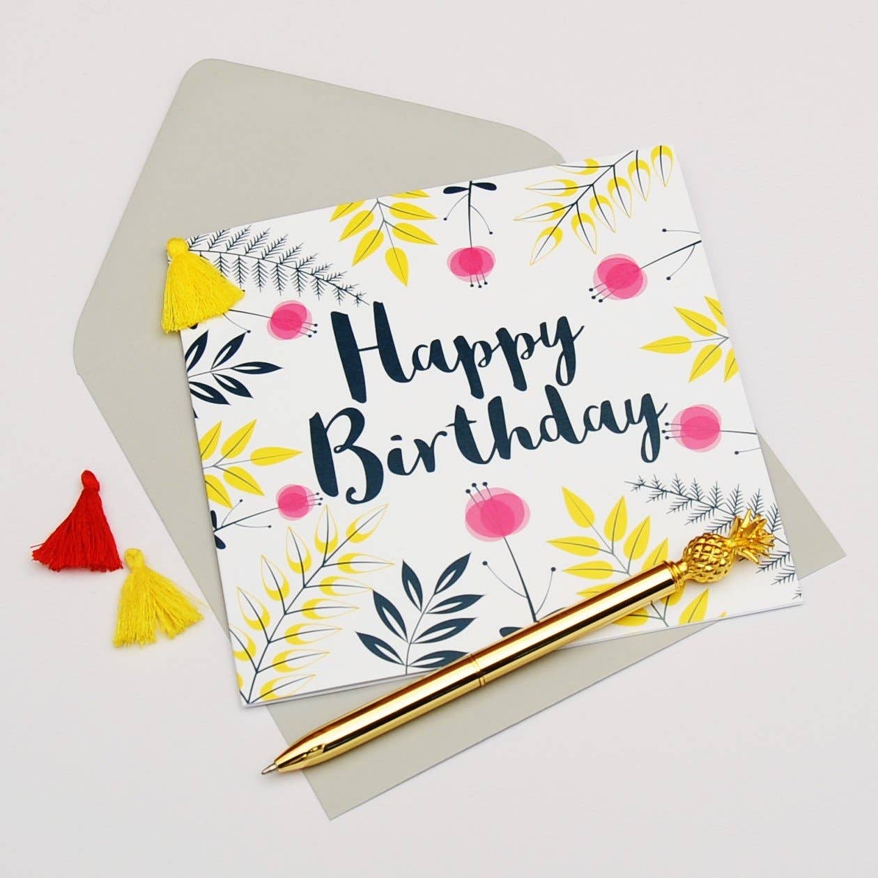 Claire Giles Ltd – wholesale Birthday card – Birthday Card, Spring Flowers, Embellished with a colourful tassel1
