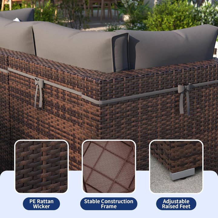 Patio Furniture Set, 7-Piece Outdoor Sectional with Waterproof Cover, All-Weather Wicker Patio Conversation Sets for Backyard (Brown with Grey Cushion) for wholesale on Faire